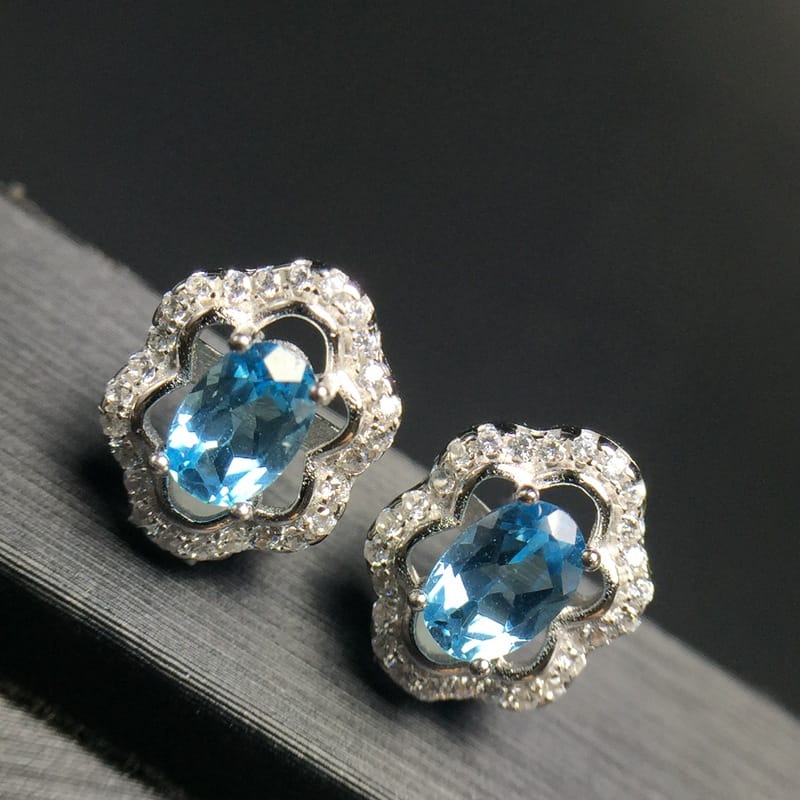 925 Silver Inlaid New Topaz Earrings Swiss Blue Natural Gem Factory Wholesale Color Treasure Monopoly