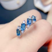 New Natural London Blue Topaz 925 Silver 3*5 Women's Volleyball Ring Crystal Clean Color Good Women's Ring