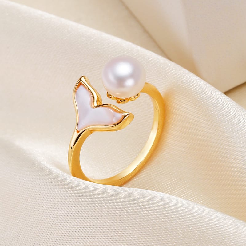 Jewelry semicircle pearl shell ring pearl jewelry fishtail freshwater pearl ring for women