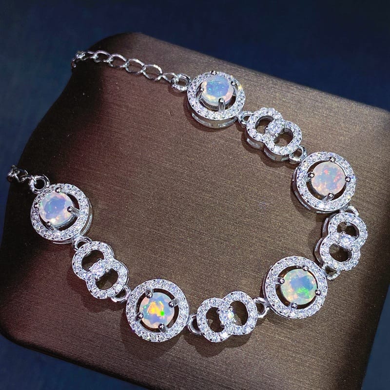 Faceted natural opal ladies Bracelet 925 sterling silver Live supply contact e-commerce