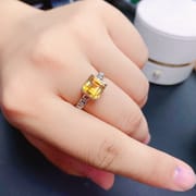 Natural citrine ring 925 silver inlaid color fresh 925 silver open mouth design gem tested