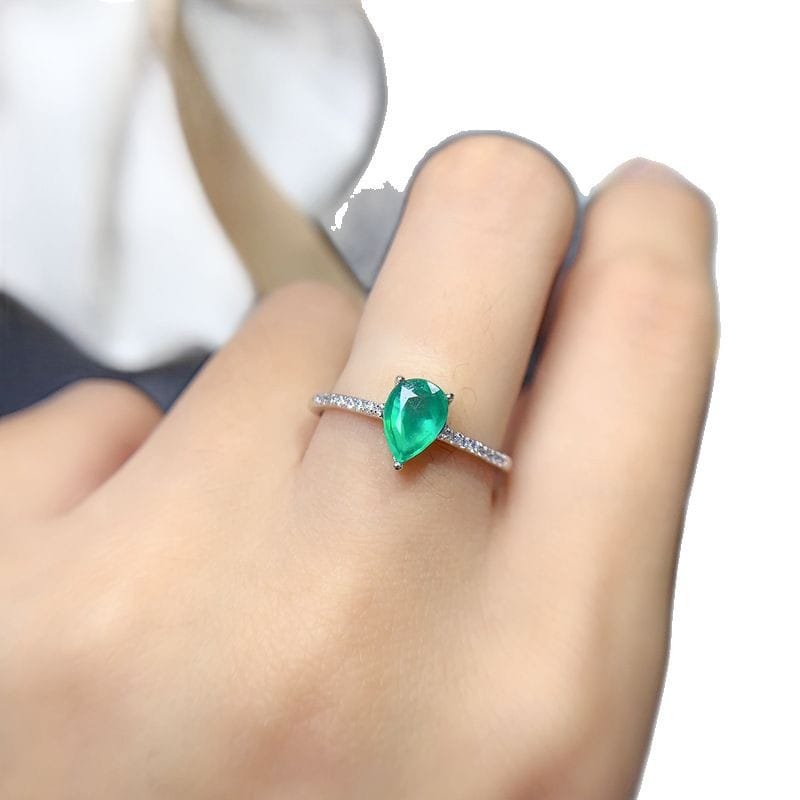 Simple natural emerald drops 5*7mm ladies ring exquisite female ring 925 silver color green over the test