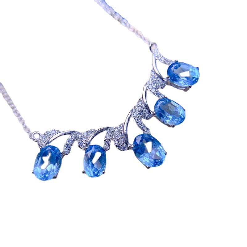 Simple luxury natural Topaz clavicle chain ladies necklace 925 silver ladies clavicle chain wholesale
