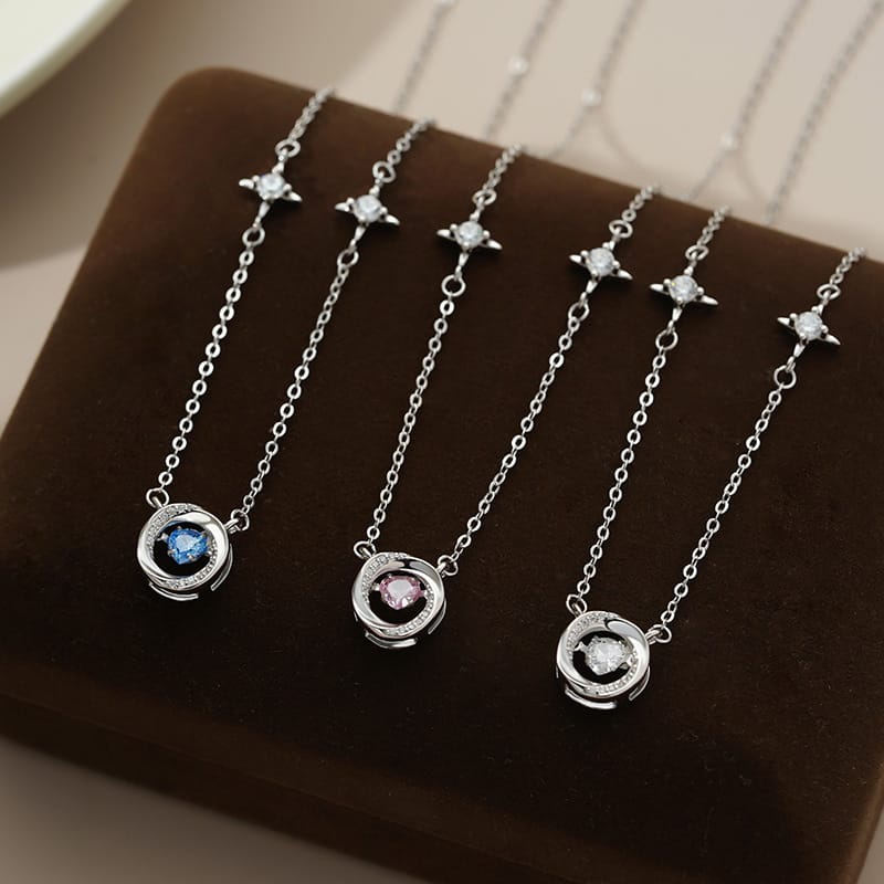 Po S999 Silver Love Ring Necklace Women's Advanced Sense Smart Fresh Temperament All-match Clavicle Chain for Hair