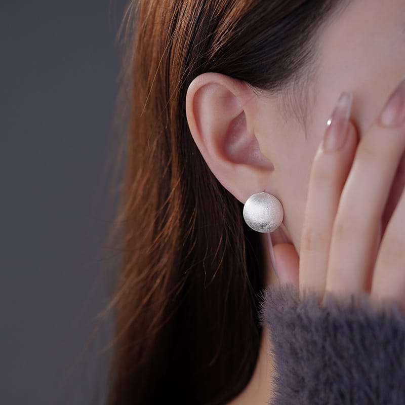 Po S999 Silver Round Drawing Earrings Extremely Simple Style Niche Geometry Advanced Temperament Design Sense Earrings