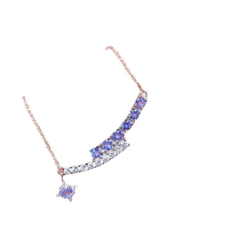 Fresh fashion natural rose stone evening necklace 925 silver inlaid rose stone women's clavicle necklace wholesale