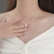 Po S999 Silver Butterfly Ring Tassel Necklace Simple Niche Design Sweet Elegant Sweater Chain for Hair