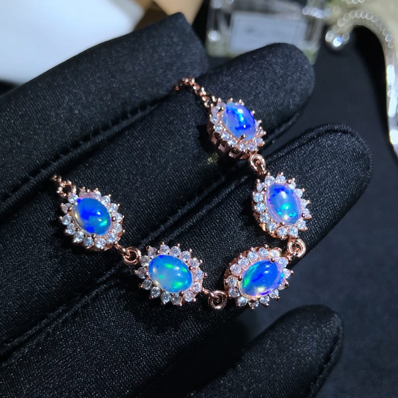 Natural opal bracelet wholesale 925 silver inlaid fashion round drill live for 5*7mm