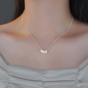 Po S999 Foot Silver Niche Brushed Square Necklace Women's Simple All-match Geometric Design New Style Clavicle Chain