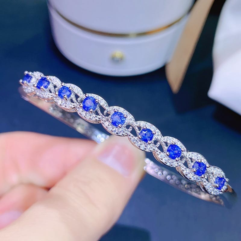 Natural sapphire bracelet 925 sterling silver women's beautiful detection live e-commerce pick-up