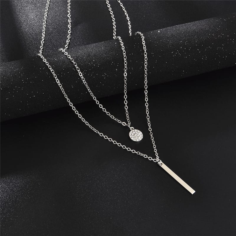 Cross-border Geometric Long Flash Diamond Round Double-layer Necklace Women's Simple Style Fashion Diamond Clavicle Chain Neck Chain Fashion