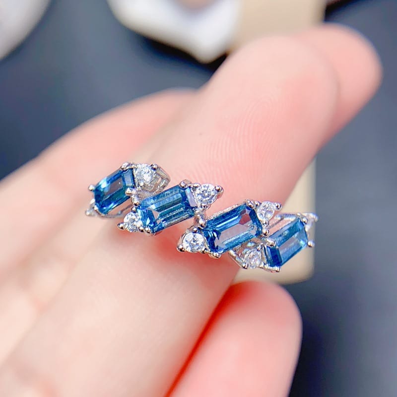 New Natural London Blue Topaz 925 Silver 3*5 Women's Volleyball Ring Crystal Clean Color Good Women's Ring