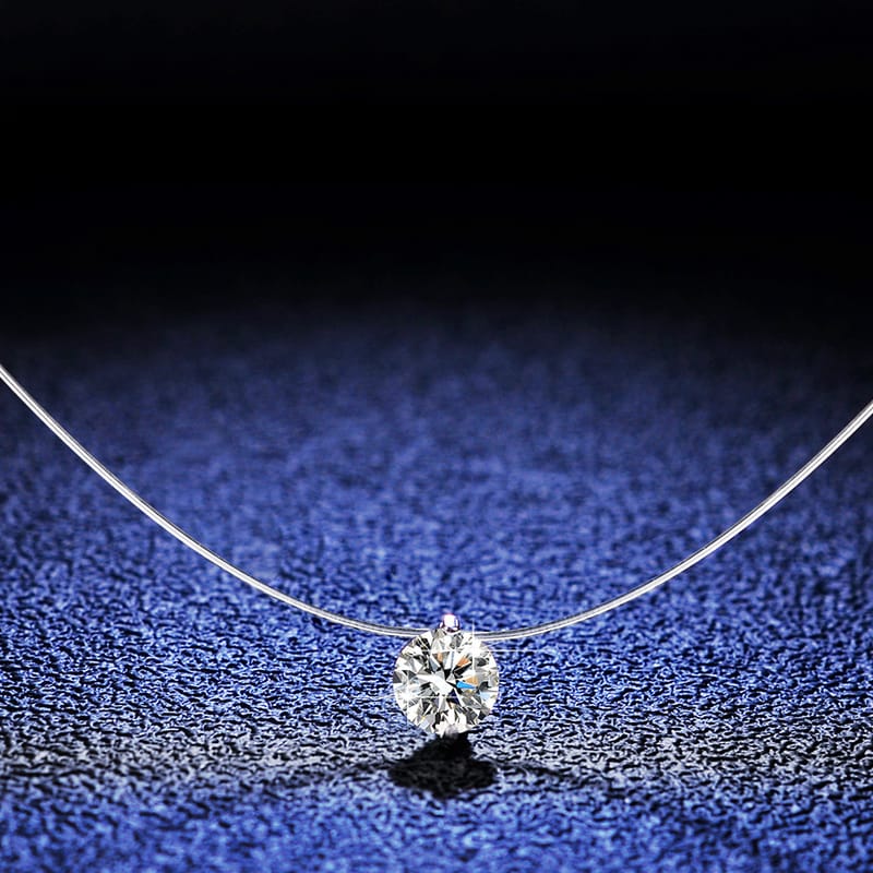 Transparent Fishing Line Silver Pendant Women's Invisible Mossan Diamond Necklace 1ct Moissanite Clavicle Chain Mermaid Tears Necklace