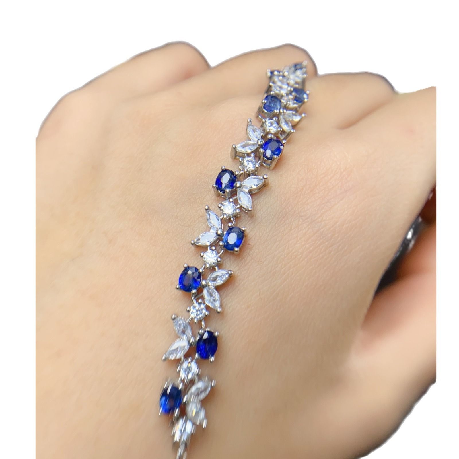 S925 silver inlaid simple fashion natural sapphire bracelet 3 * 4mm advanced sense design live broadcast supply