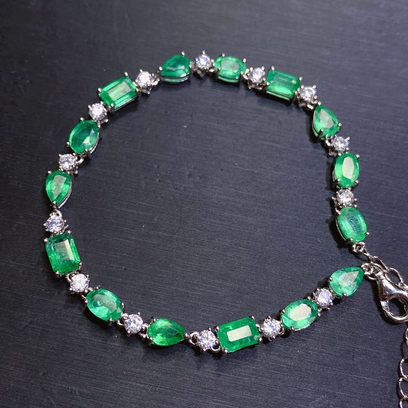 Emerald women's bracelet 925 silver inlaid natural emerald bracelet women's bracelet live supply wholesale