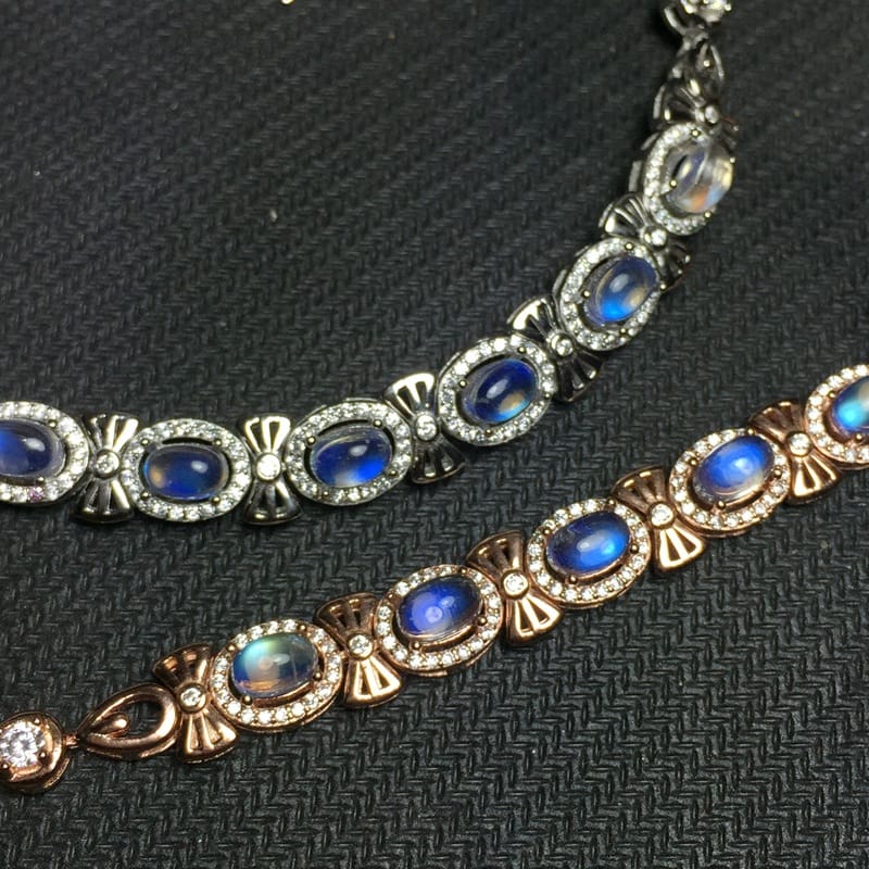Beautiful bow bracelet natural blue Moonstone bracelet wholesale glass body 925 silver feel good