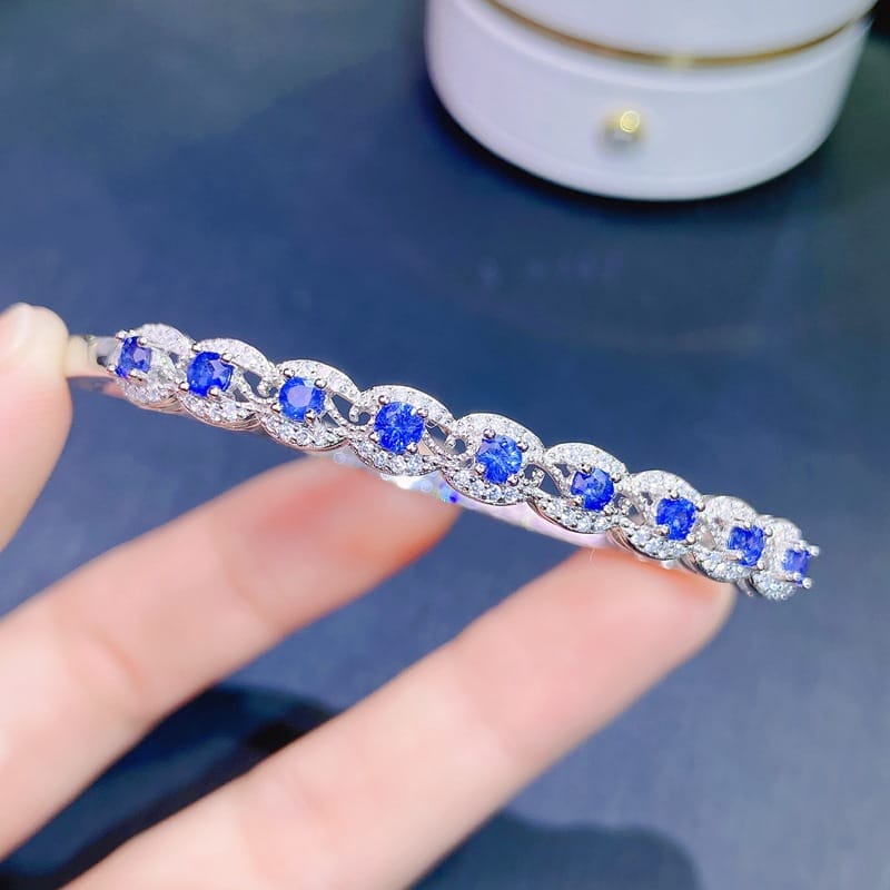 Natural sapphire bracelet 925 sterling silver women's beautiful detection live e-commerce pick-up