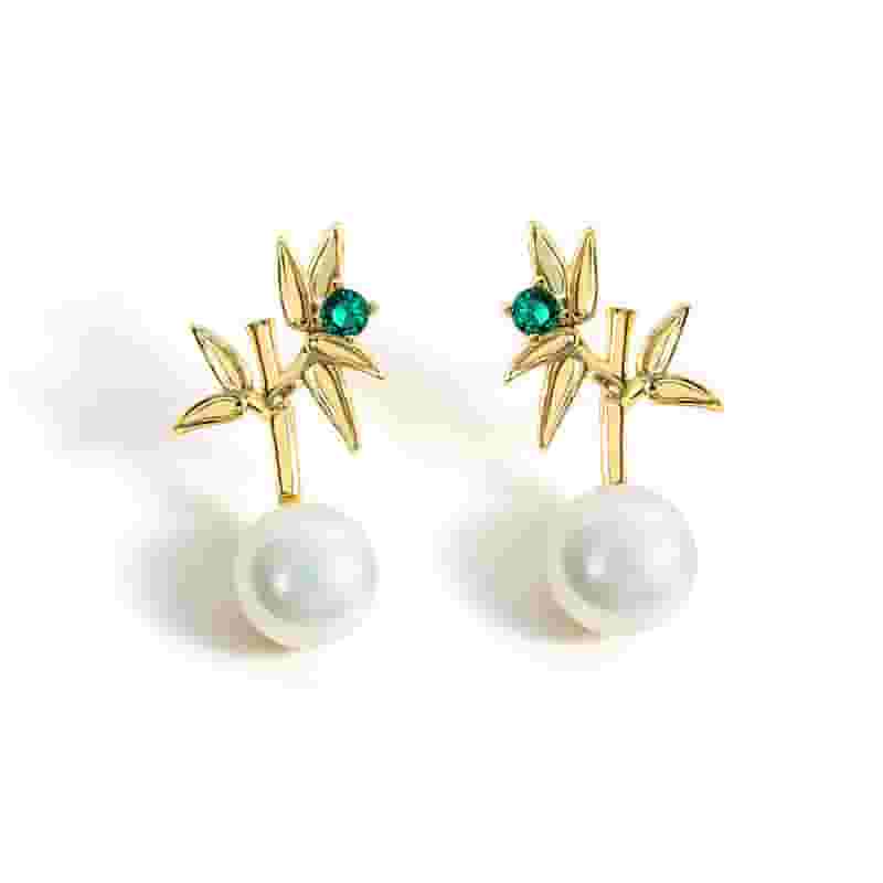 Natural Freshwater Pearl Earrings Elegant Light Luxury Bamboo Report Ping Leaf Earrings Niche Design New Earrings