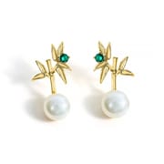 Natural Freshwater Pearl Earrings Elegant Light Luxury Bamboo Report Ping Leaf Earrings Niche Design New Earrings