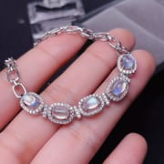 925 silver inlaid natural blue Moonstone bracelet wholesale crystal clean with plus long chain adjustable