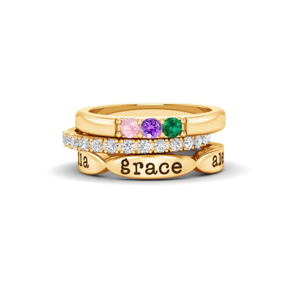 European and American cross-border hot selling Mother's Day 12-color birthday stone three-piece combination stacked ring lettering personalized fashion jewelry