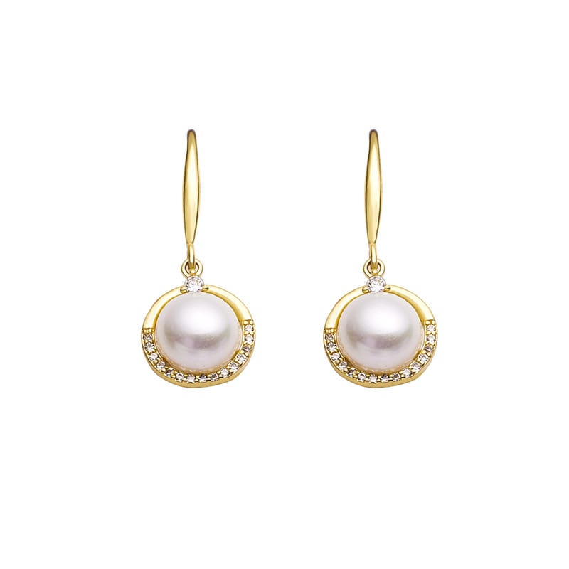 Natural Freshwater Pearl Earrings Circle Classic Zircon Pearl Ear Hook Elegant Light Luxury Niche Earrings New Women