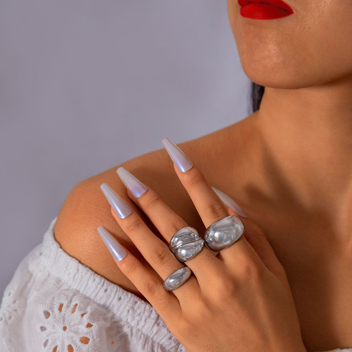 Europe and the United States cross-border geometric metal wind lava line ring four-piece irregular smooth opening ring suit