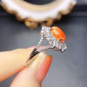 Factory wholesale explosions natural fire opal ring S925 silver inlaid main stone 7*9 hot Europe and the United States a generation of hair