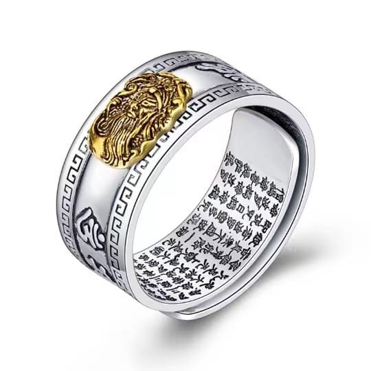 Seven Shang Explosions Guofeng Pixiu Ring Six-character Mantra Men's Thai Silver Retro Heart sutra Single Aggressive Trendy Ring
