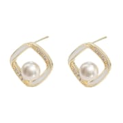 S925 Silver Needle Micro-inlaid Zircon Earrings Classic Geometric Diamond Freshwater Pearl Earrings Small Simple Internet Celebrant Earrings