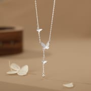 Po S999 Foot Silver Exquisite Butterfly Round Bead Tassel Necklace Women's Light Luxury Sweet High-end Clavicle Chain for Hair