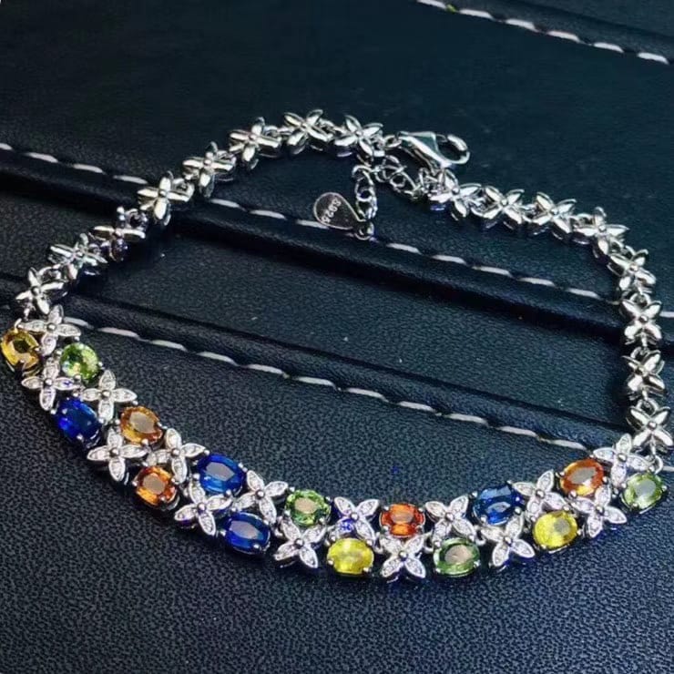 Natural color sapphire bracelet jewelry gem anchor e-commerce supply 925 silver