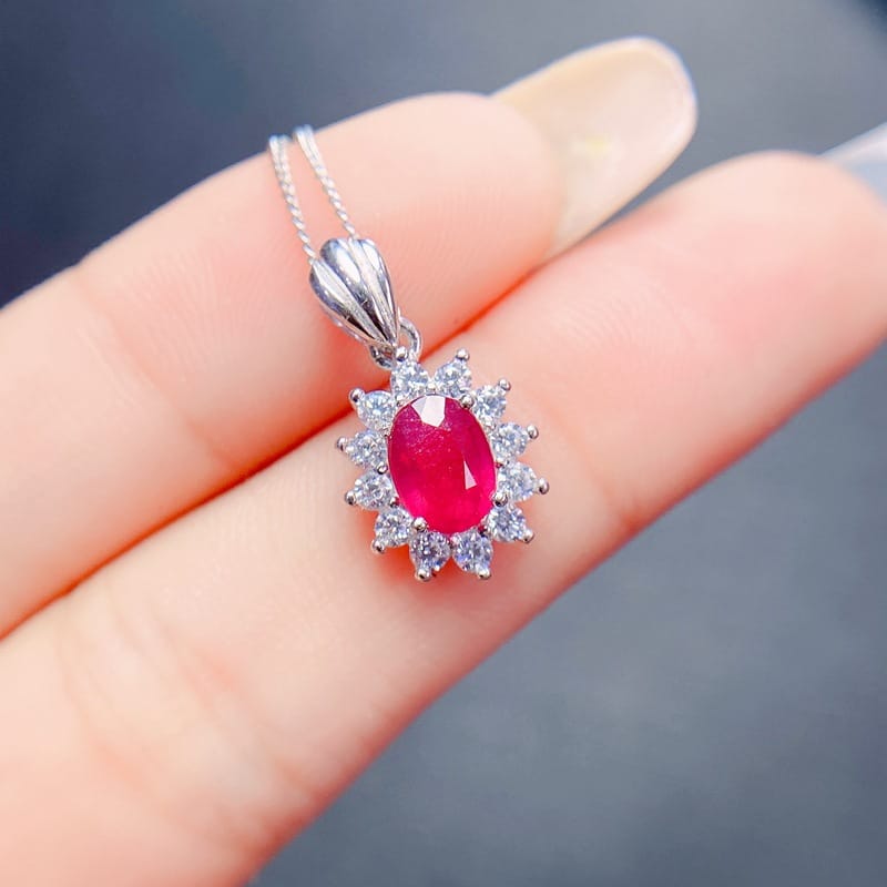 925 silver inlaid New burning ruby pendant ladies simple style fashion cross-border wholesale Live supply