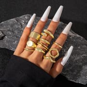 Europe and the United States cross-border geometric metal wind lava line ring four-piece irregular smooth opening ring suit