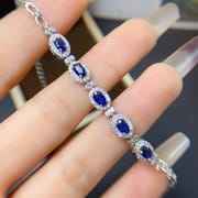 S925 silver inlaid simple fashion natural sapphire bracelet 3 * 5mm advanced sense design live broadcast supply