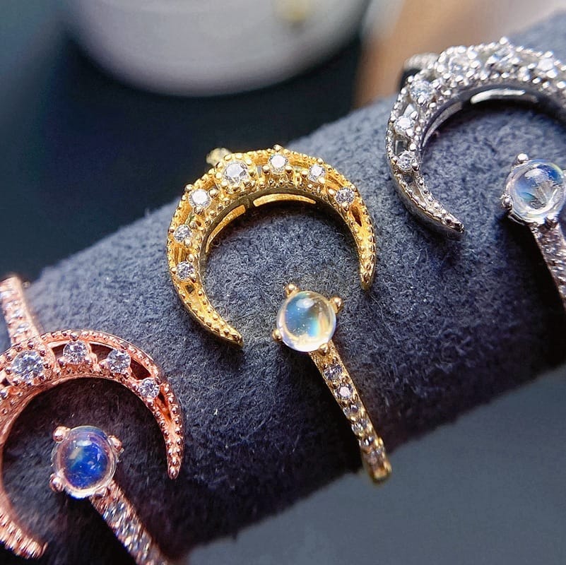 Moonstone ring 925 silver inlaid natural blue Moonstone 3*3mm live ladies ring wholesale a generation of hair