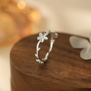 Po S999 Silver Flower Ring Ins Style Sweet Temperament Fresh Adjustable Mori Style Elegant Handset