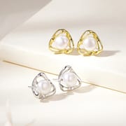 Natural Freshwater Pearl Earrings Triangle Hollow Pearl Earrings Niche Design Fashion Simple Earrings S925 Silver Needle
