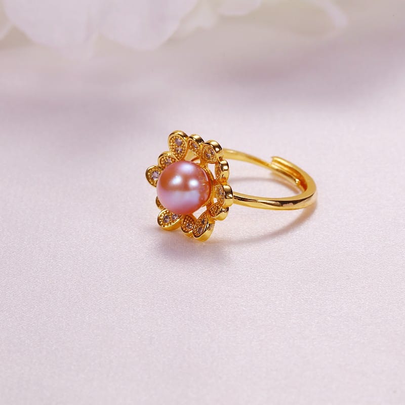 Pearl Jewelry Opening Adjustable Ring Real Gold Electroplated Micro-inlaid Zircon Freshwater Pearl Ring