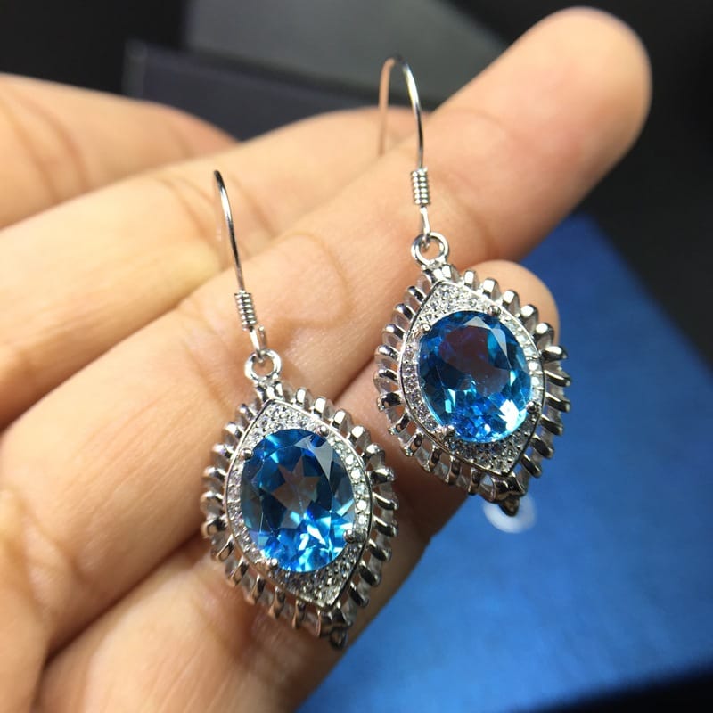 Silver Large Grain Topaz Earrings Single Main Stone 4 karat Beautiful Atmospheric 925 Sterling Silver Inlay