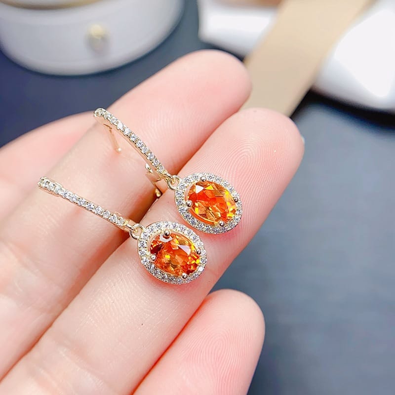 Fashionable elegant natural chicken oil yellow citrine stud earrings 925 silver Citrine Crystal clean Fire Color good