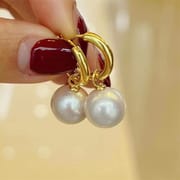 Freshwater pearl earrings 10-11mmm large point round high-gloss pearl earrings niche high-end earrings