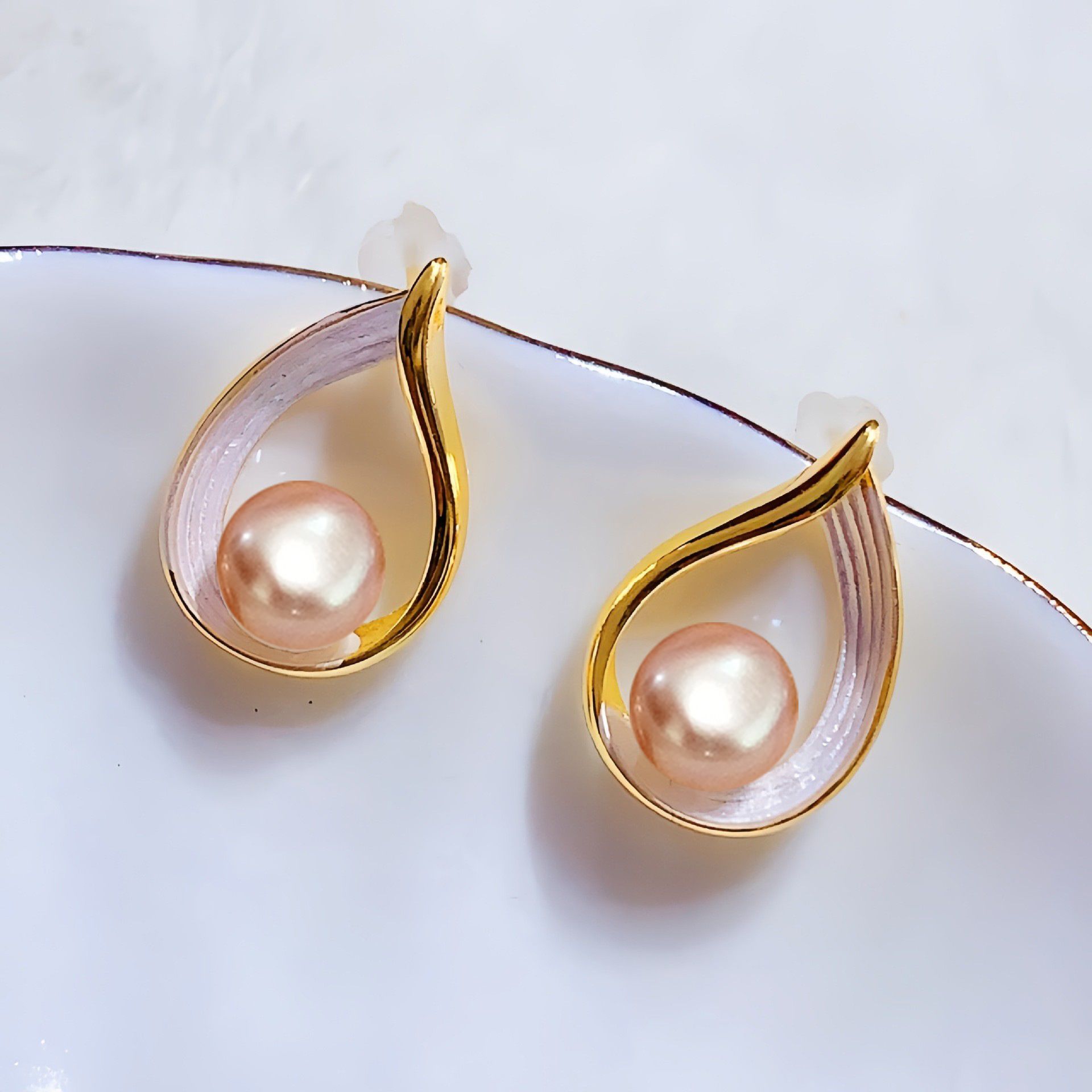 Natural Freshwater Pearl Earrings Water Drop Arc Drop Glaze Light Luxury High-grade Earrings New Chinese Style Elegant High-grade Earrings