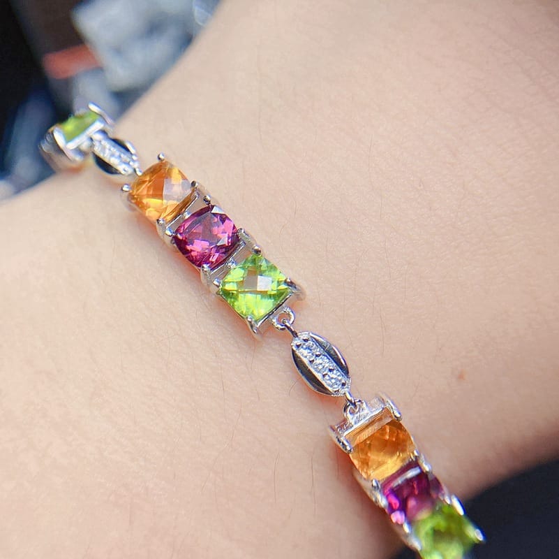 Fresh natural magnesium aluminum olivine citrine bracelet 925 silver inlaid women's one-piece delivery live broadcast supply