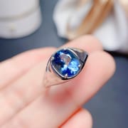 Italian craft design advanced natural London Blue Topaz ring 925 silver open mouth fashion beautiful ring