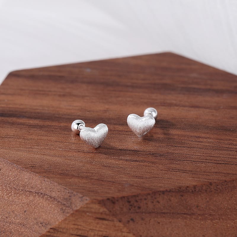S999 Pure Silver Cold Wind Wire-drawing Love Screw Earrings Female Personality Commuter Student Gift Earrings