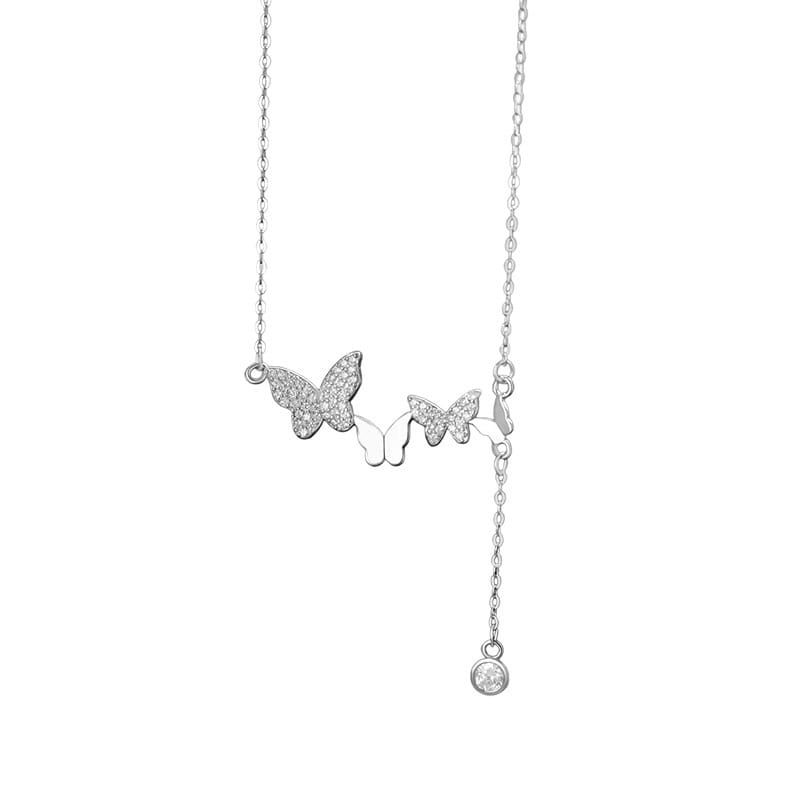 S999 Silver Butterfly Tassel Necklace Light Luxury Sweet Niche Design Elegant All-match Sweater Chain 