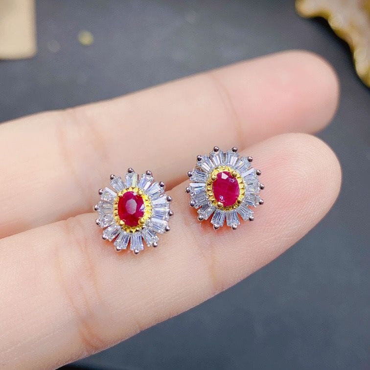 Natural Ruby stud earrings 925 silver inlaid simple exquisite live broadcast supply