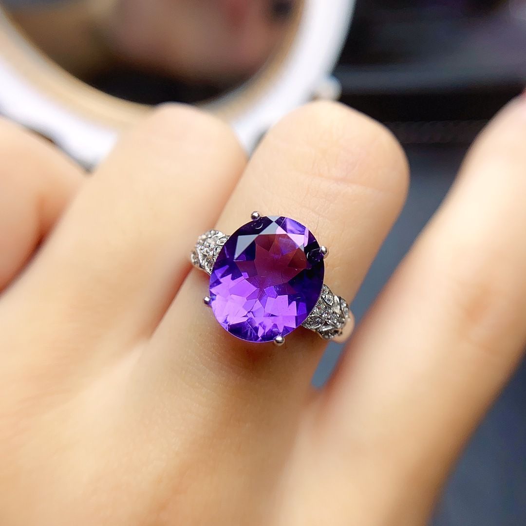 Factory wholesale explosions natural amethyst ring S925 silver inlaid main stone 10*12 selling Europe and the United States a generation
