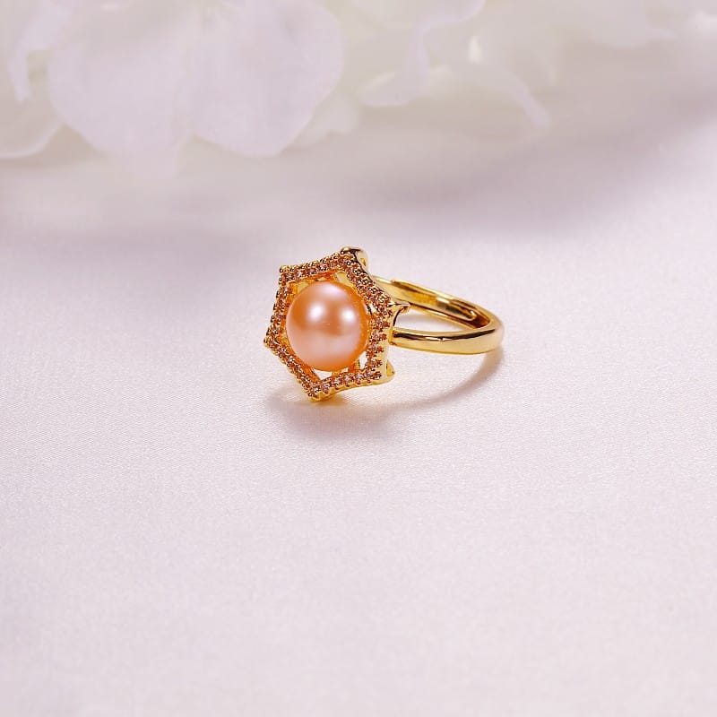 Pearl Jewelry Opening Adjustable Ring Real Gold Electroplated Micro-inlaid Zircon Freshwater Pearl Ring